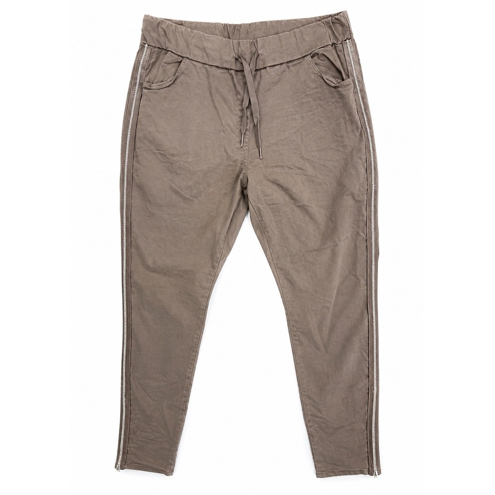 ITALY MODA Made in Italy Pants L NWT Rhinestone Side Stripe Jogger Taupe Brown